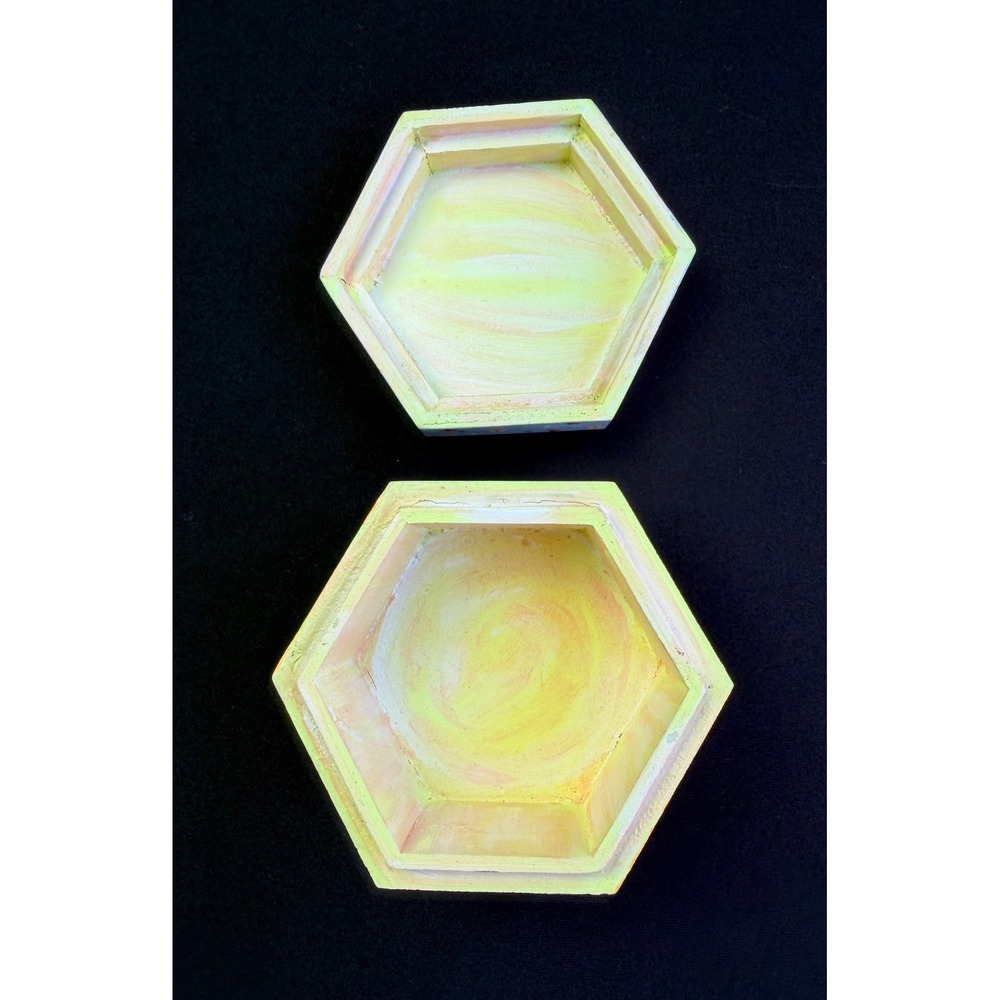 Natural Life is Good Wood Trinket Box Hexagon Yellow Floral Whimsical Decor - Picture 6 of 13